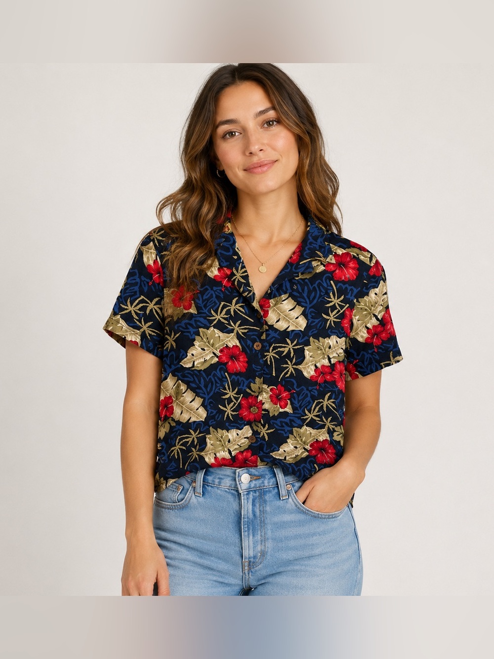 Vintage Island Traders Hawaiian Women’s Shirt Short Sleeve Button Down sz small